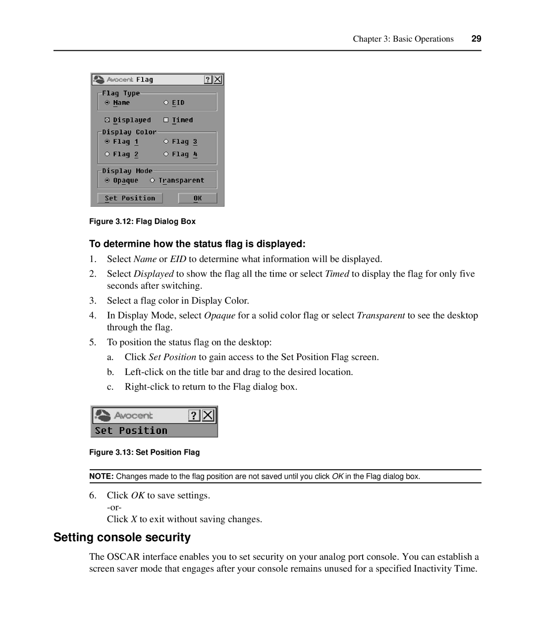 Casio 2015 manual Setting console security, To determine how the status flag is displayed 