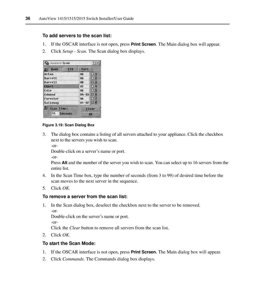 Casio 2015 manual To add servers to the scan list, To remove a server from the scan list, To start the Scan Mode 