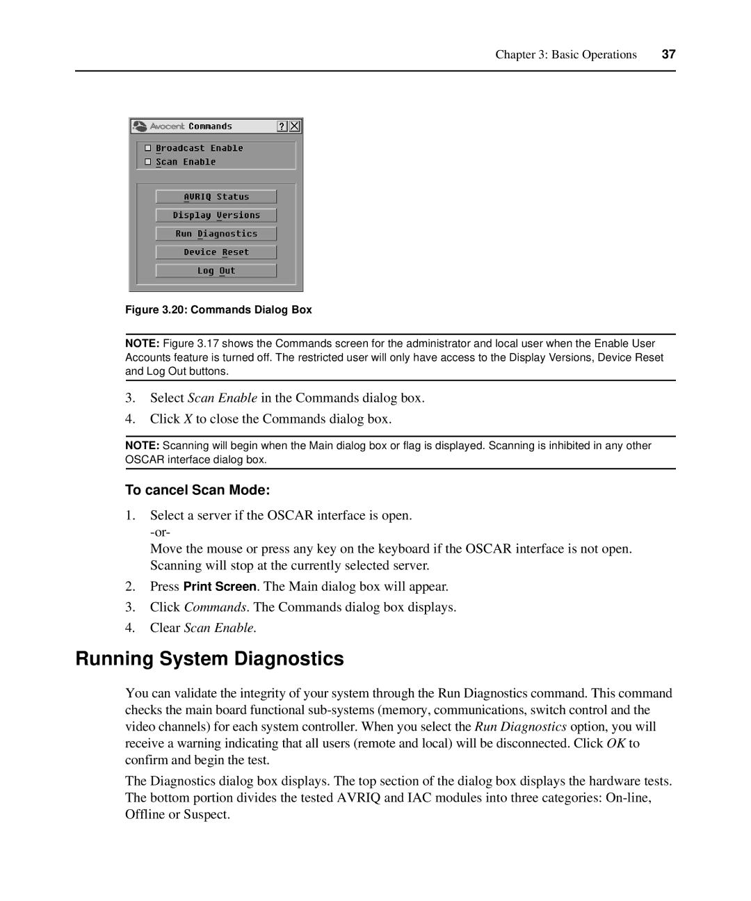 Casio 2015 manual Running System Diagnostics, To cancel Scan Mode 