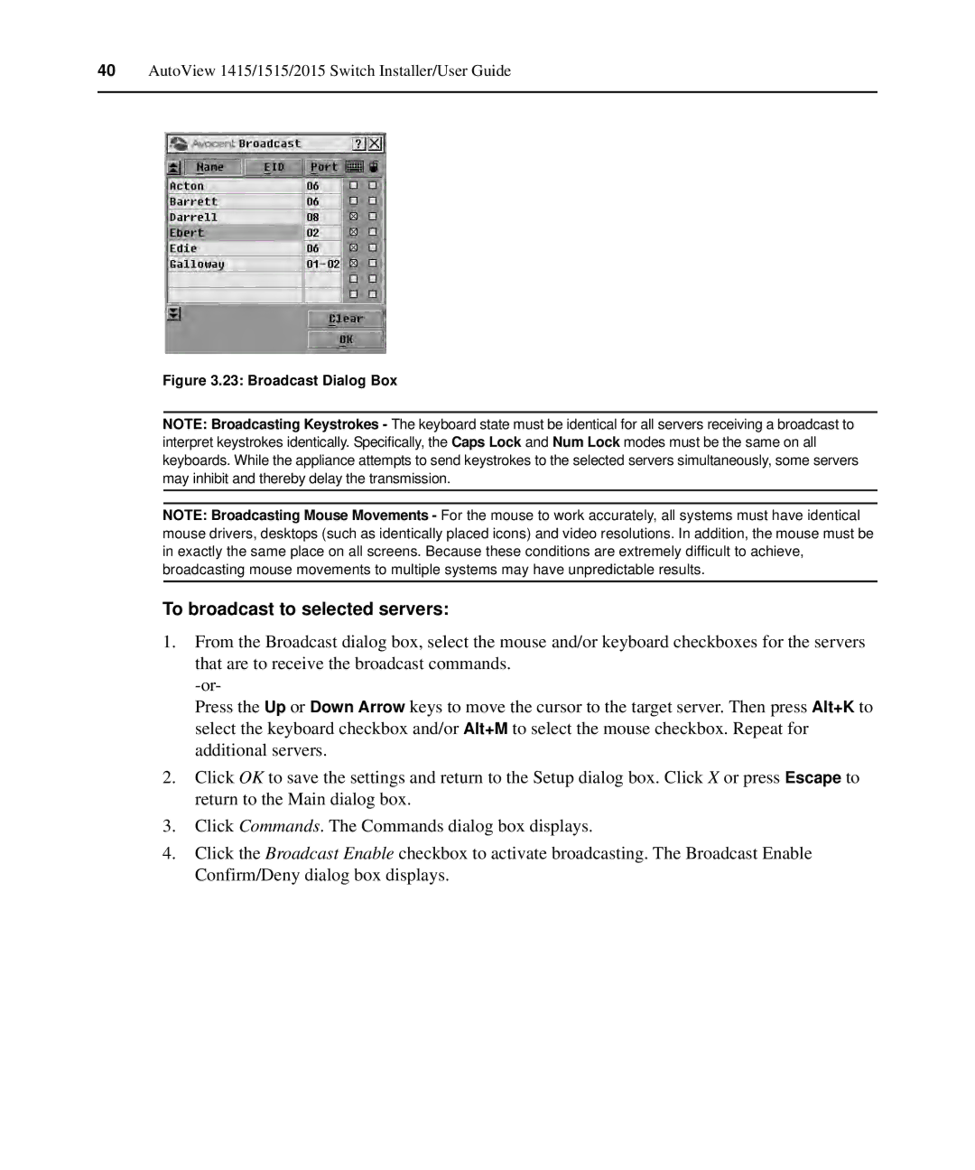 Casio 2015 manual To broadcast to selected servers, Broadcast Dialog Box 