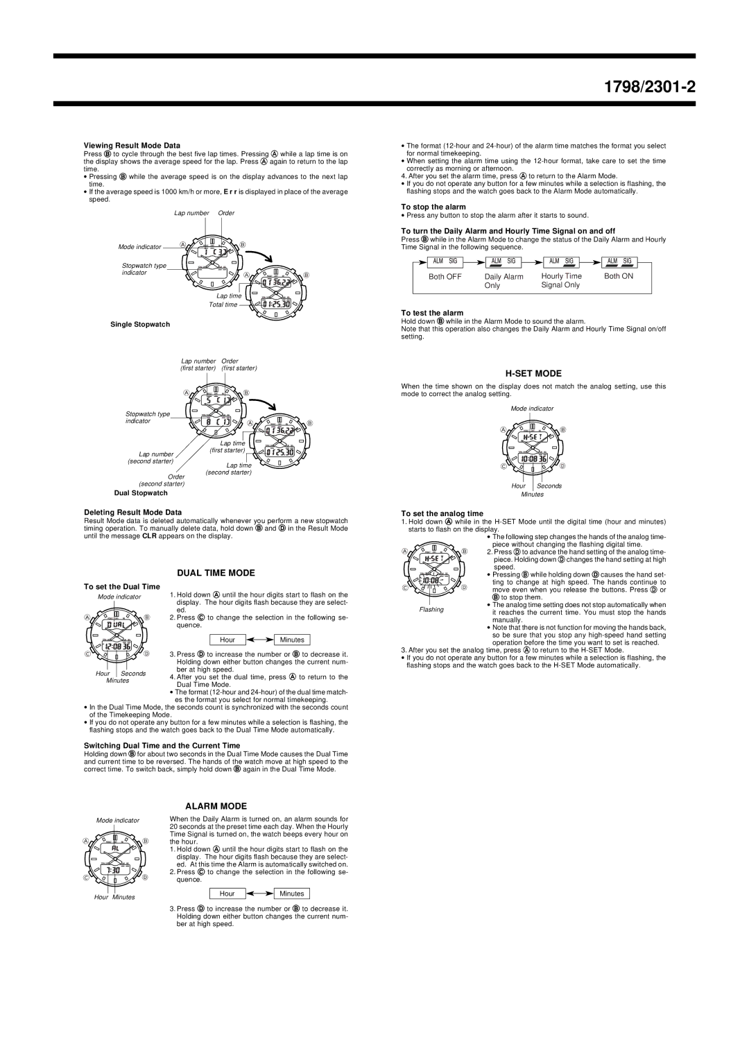 Casio 2301 manual SET Mode, Dual Time Mode 