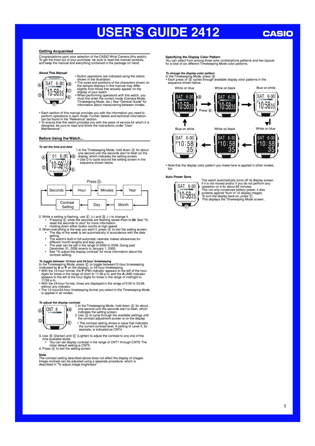 Casio 2412 manual SAT 6-3‰, ‰1 6-3‰, Cnt, Getting Acquainted, Before Using the Watch 