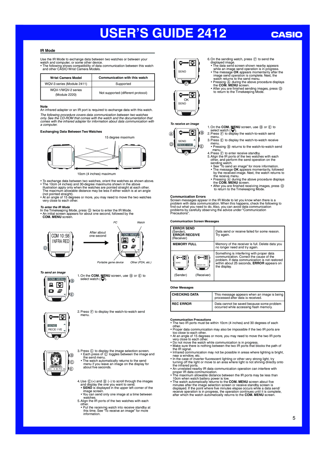 Casio 2412 manual IR Mode 