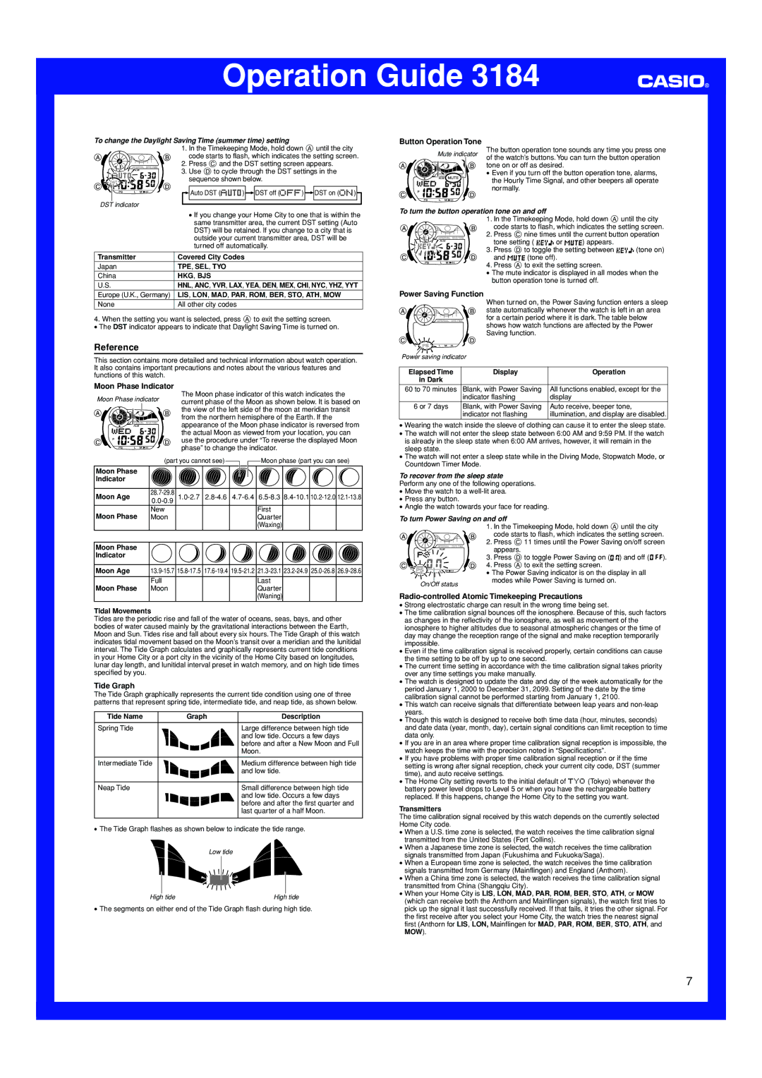 Casio 3184 manual Reference 