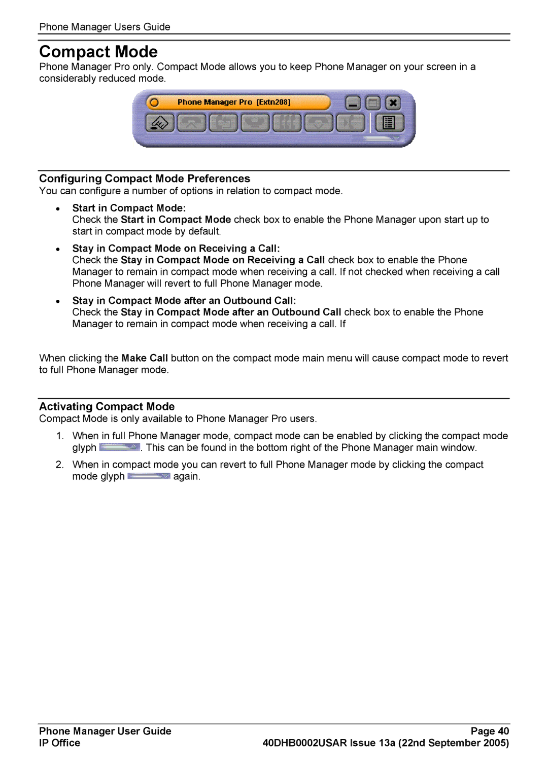 Casio 40DHB0002USAR manual Configuring Compact Mode Preferences, Activating Compact Mode, Start in Compact Mode 