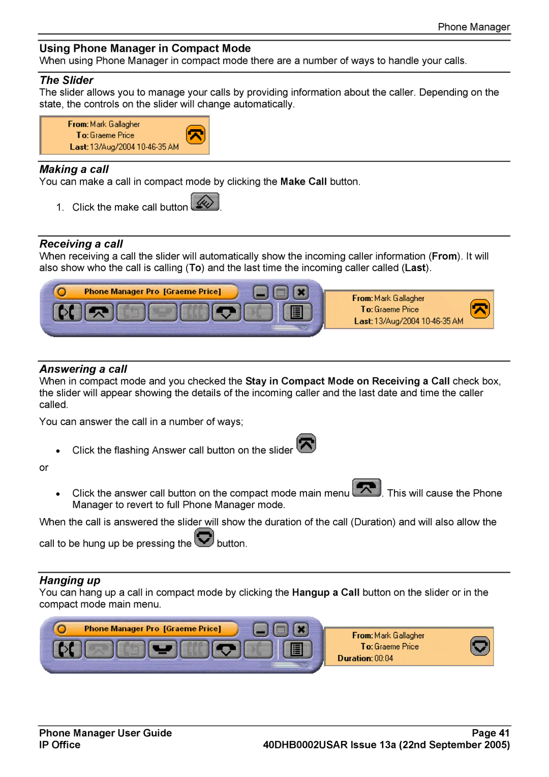 Casio 40DHB0002USAR manual Using Phone Manager in Compact Mode, Slider 