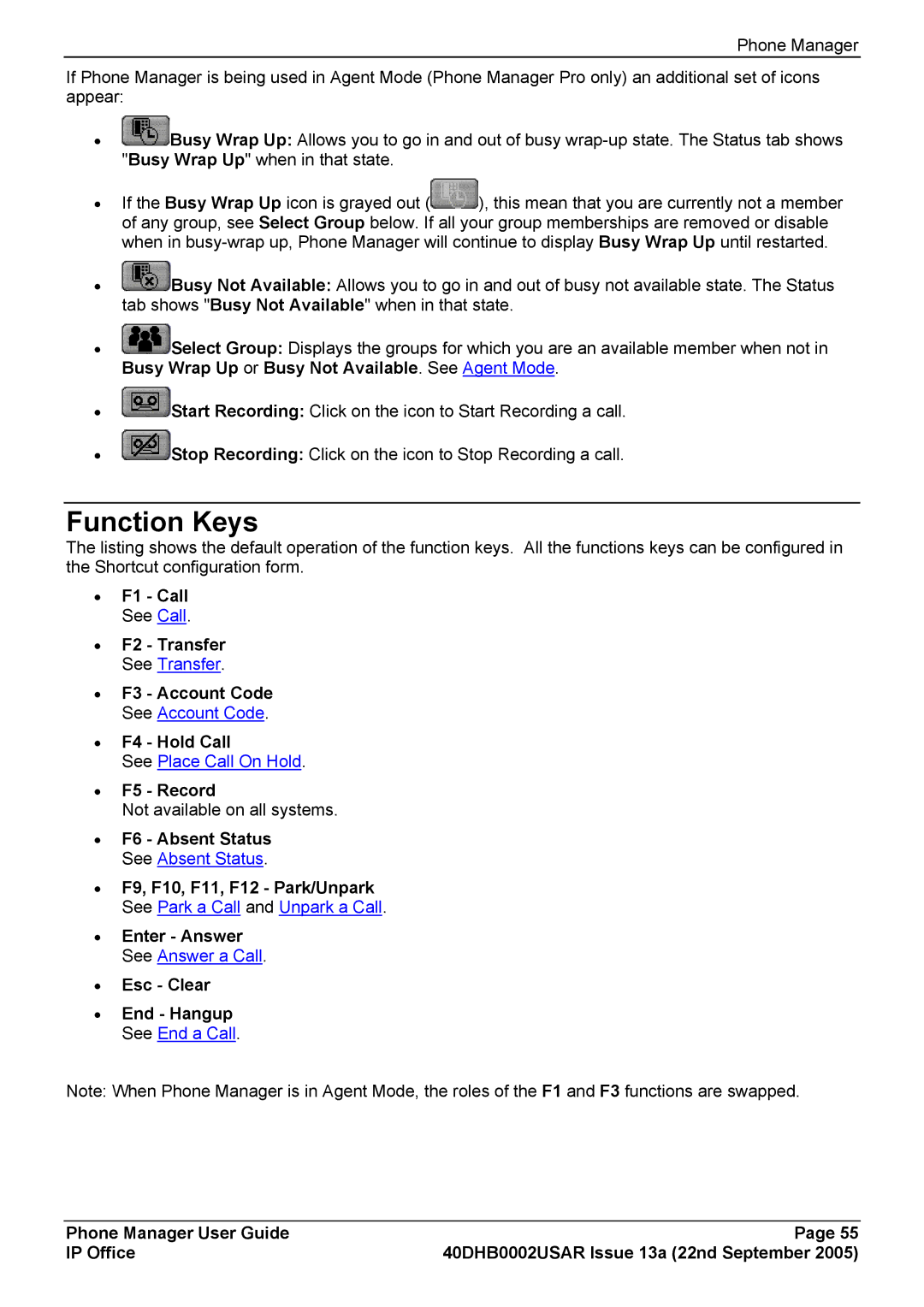 Casio 40DHB0002USAR manual Function Keys, F5 Record 