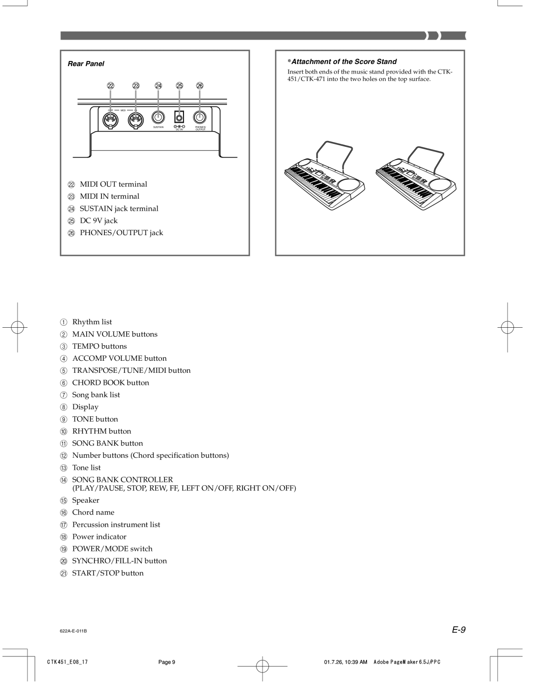 Casio 451 manual Rear Panel 