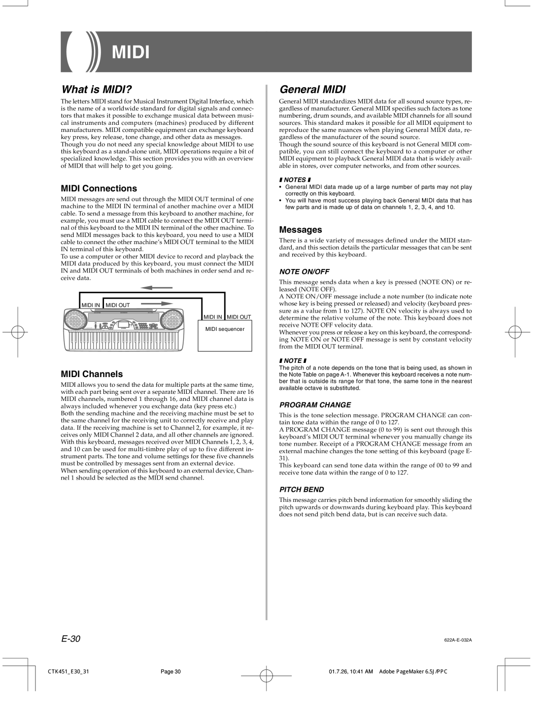 Casio 451 manual What is MIDI?, General Midi, Midi Connections, Midi Channels, Messages 