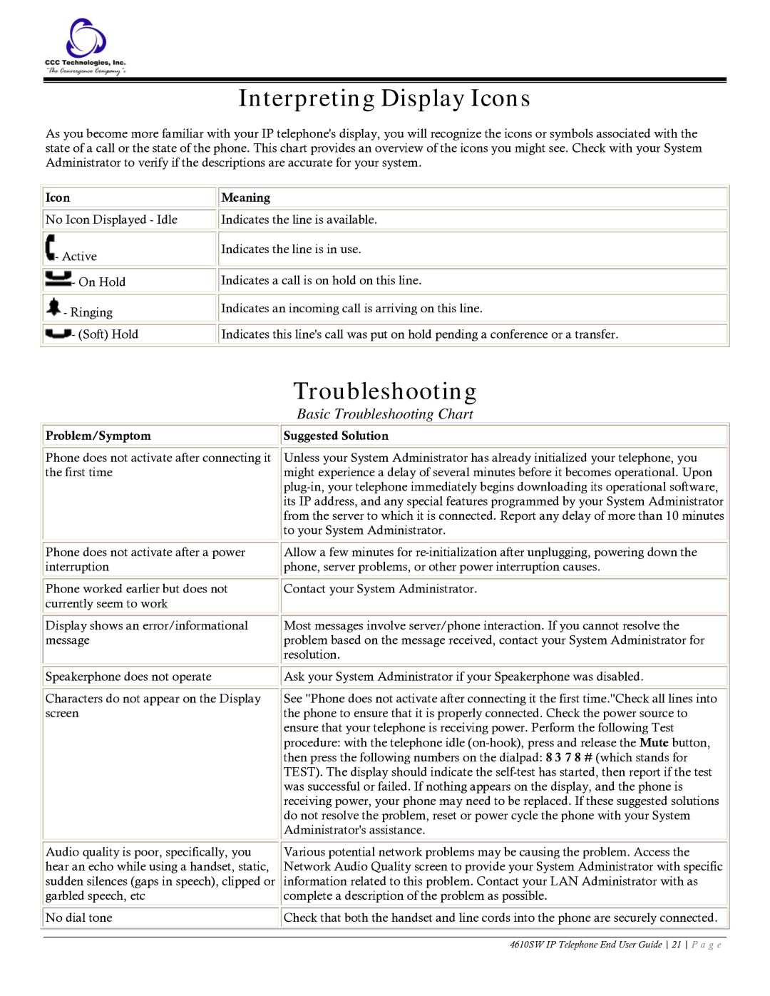 Casio 4610SW manual Interpreting Display Icons, Problem/Symptom Suggested Solution 