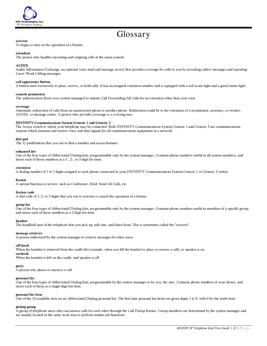 Casio 4610SW manual Glossary, Audix 