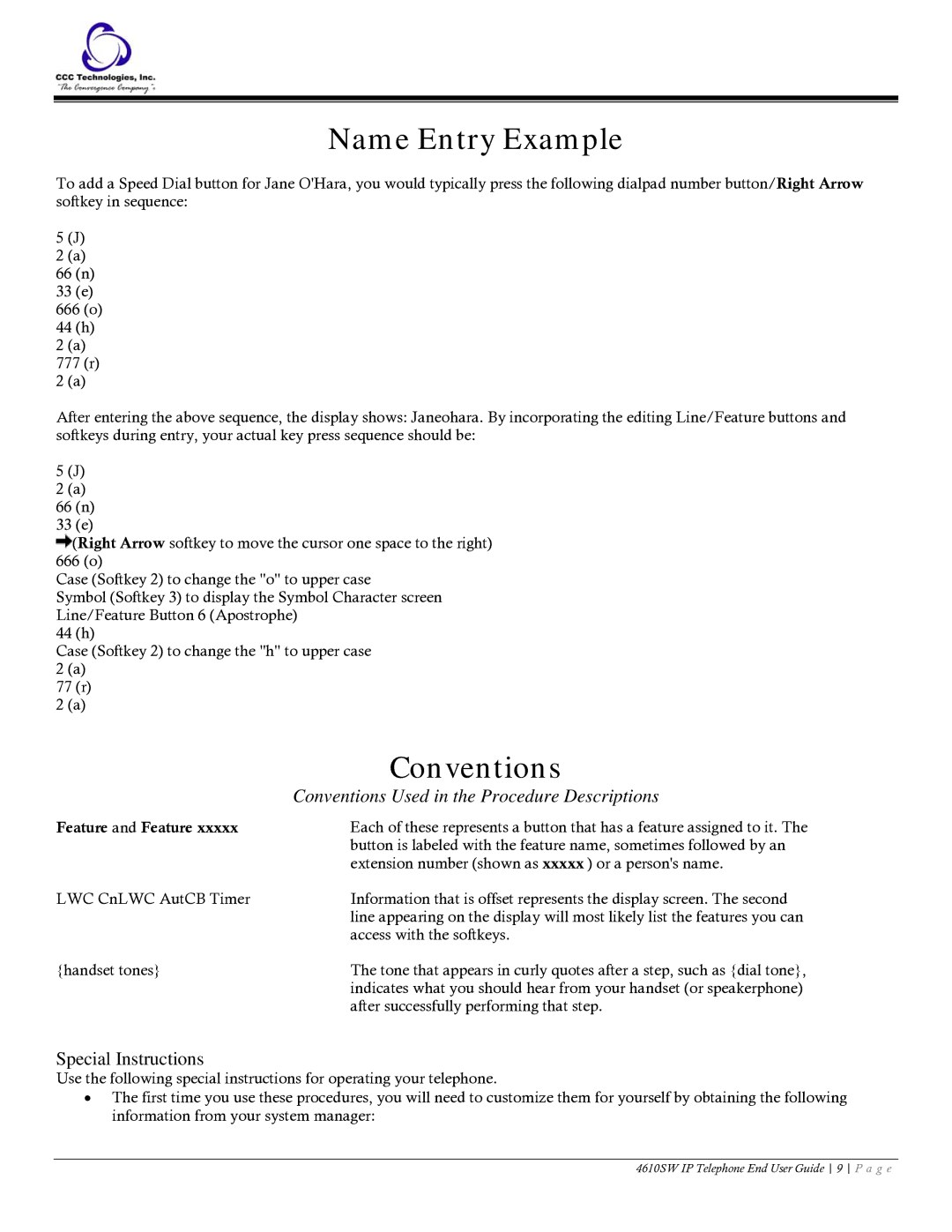 Casio 4610SW manual Name Entry Example, Conventions Used in the Procedure Descriptions, Feature and Feature 