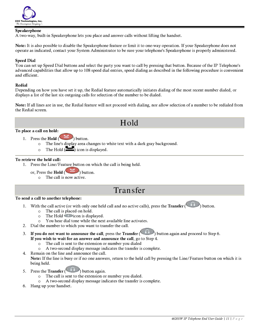 Casio 4620SW manual Hold, Transfer 