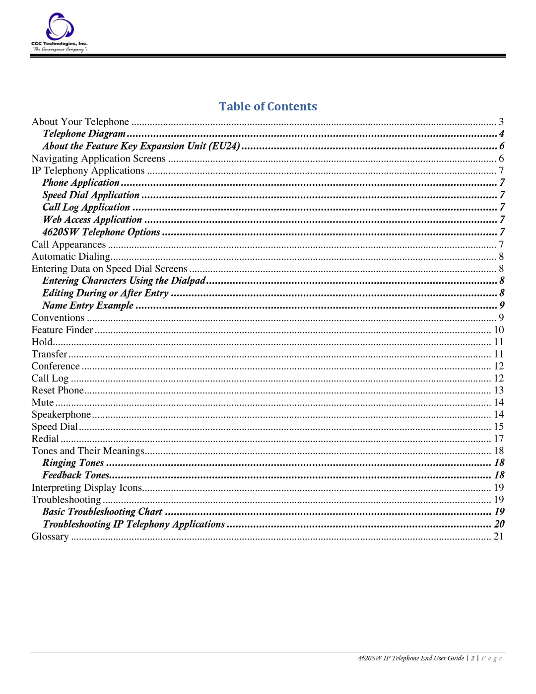 Casio 4620SW manual Table of Contents 