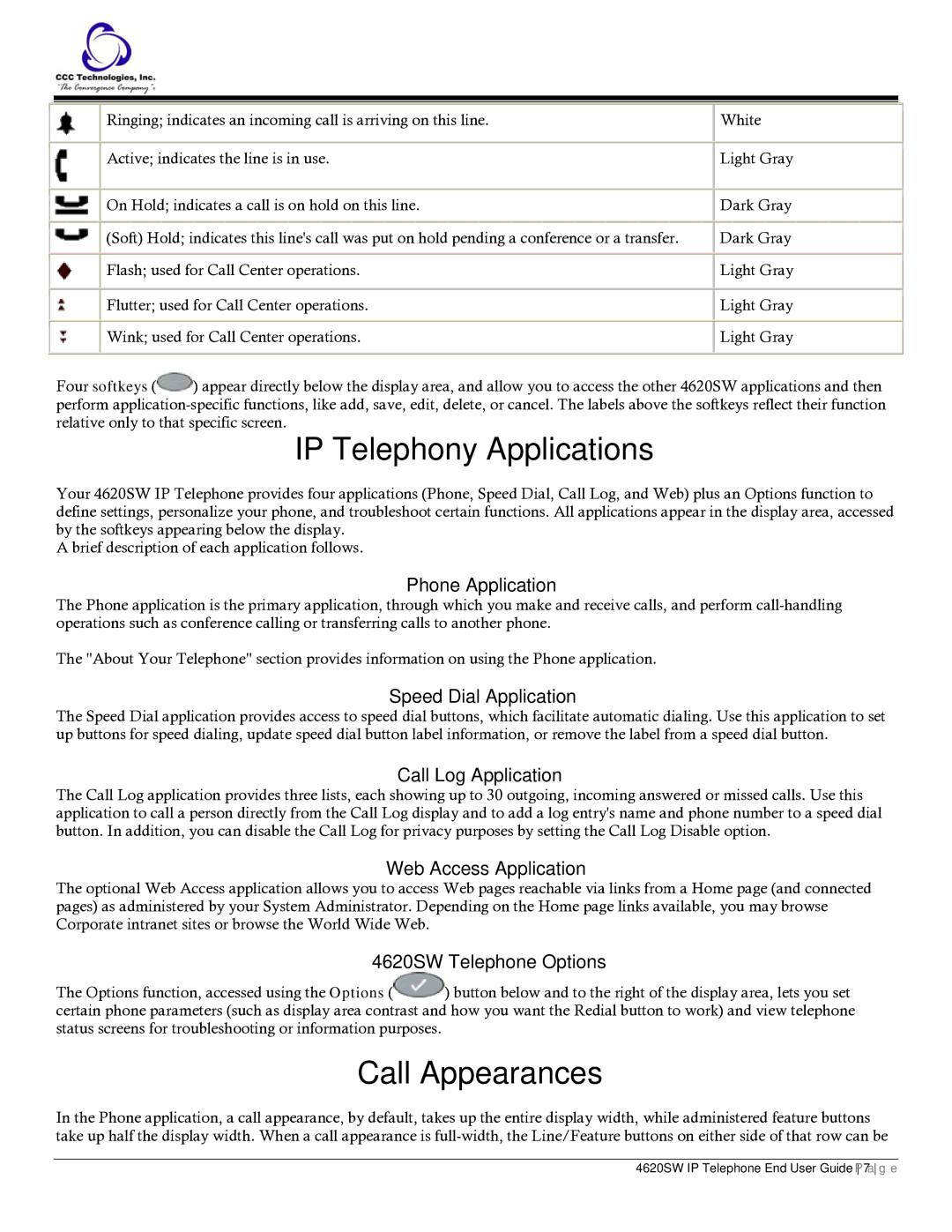 Casio 4620SW manual IP Telephony Applications, Call Appearances 