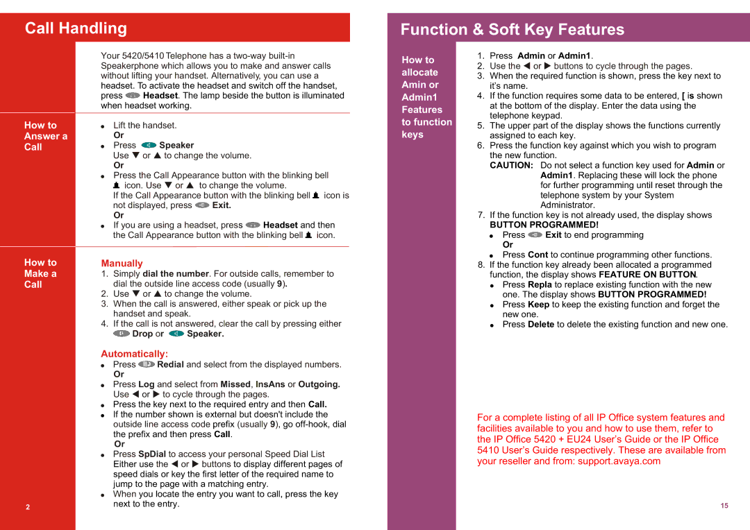 Casio 5410 specifications Call Handling Function & Soft Key Features 