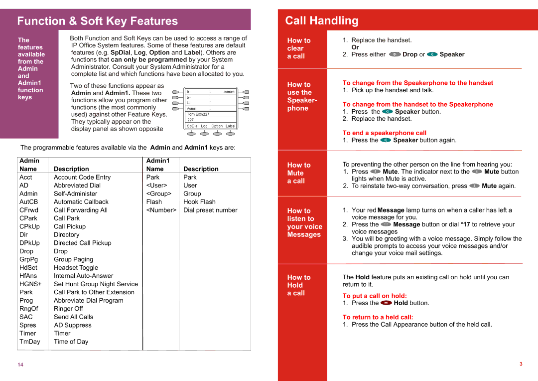 Casio 5410 specifications Function & Soft Key Features Call Handling 