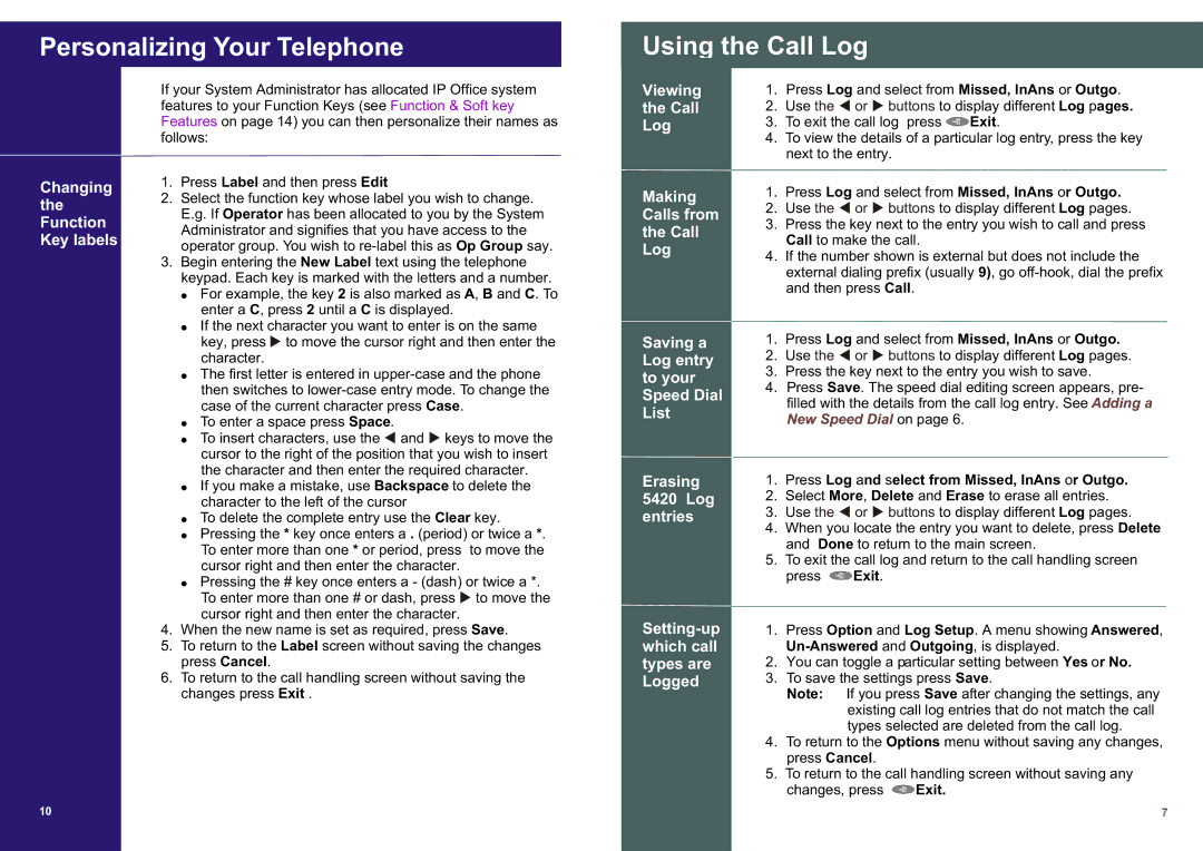 Casio 5410 specifications Personalizing Your Telephone Using the Call Log 