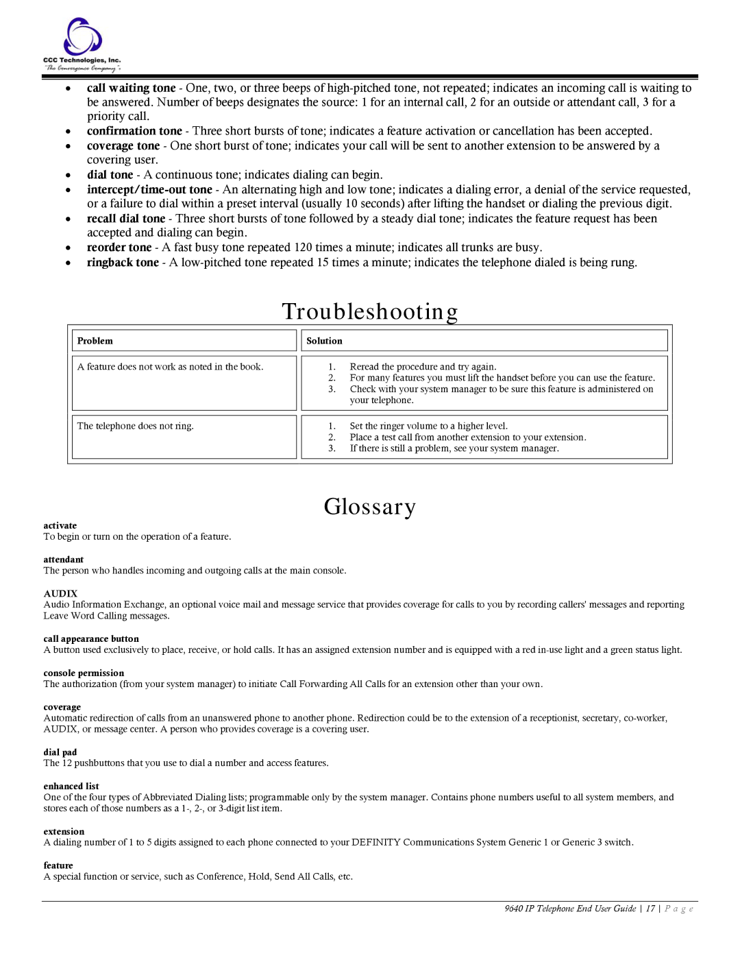 Casio 9640 manual Troubleshooting, Glossary 