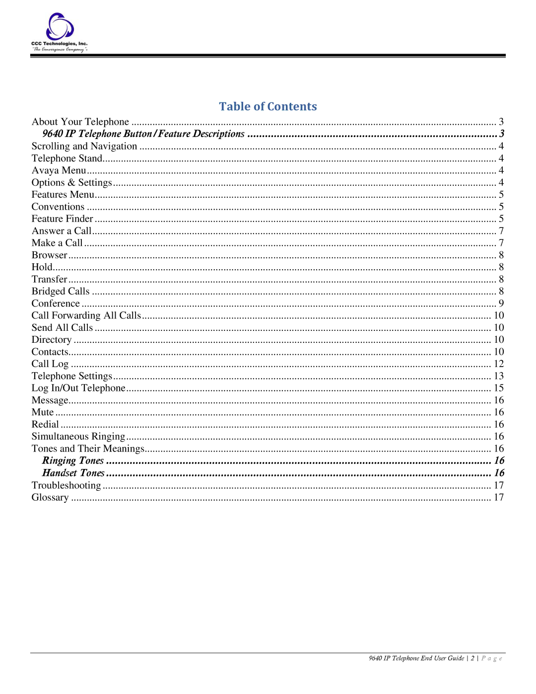 Casio 9640 manual Table of Contents 