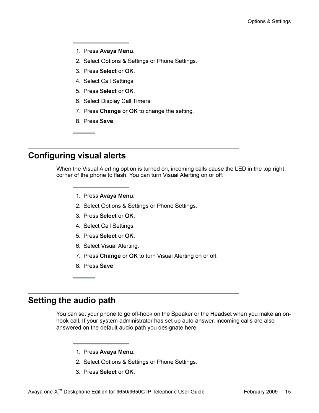 Casio 9650 manual Configuring visual alerts, Setting the audio path 