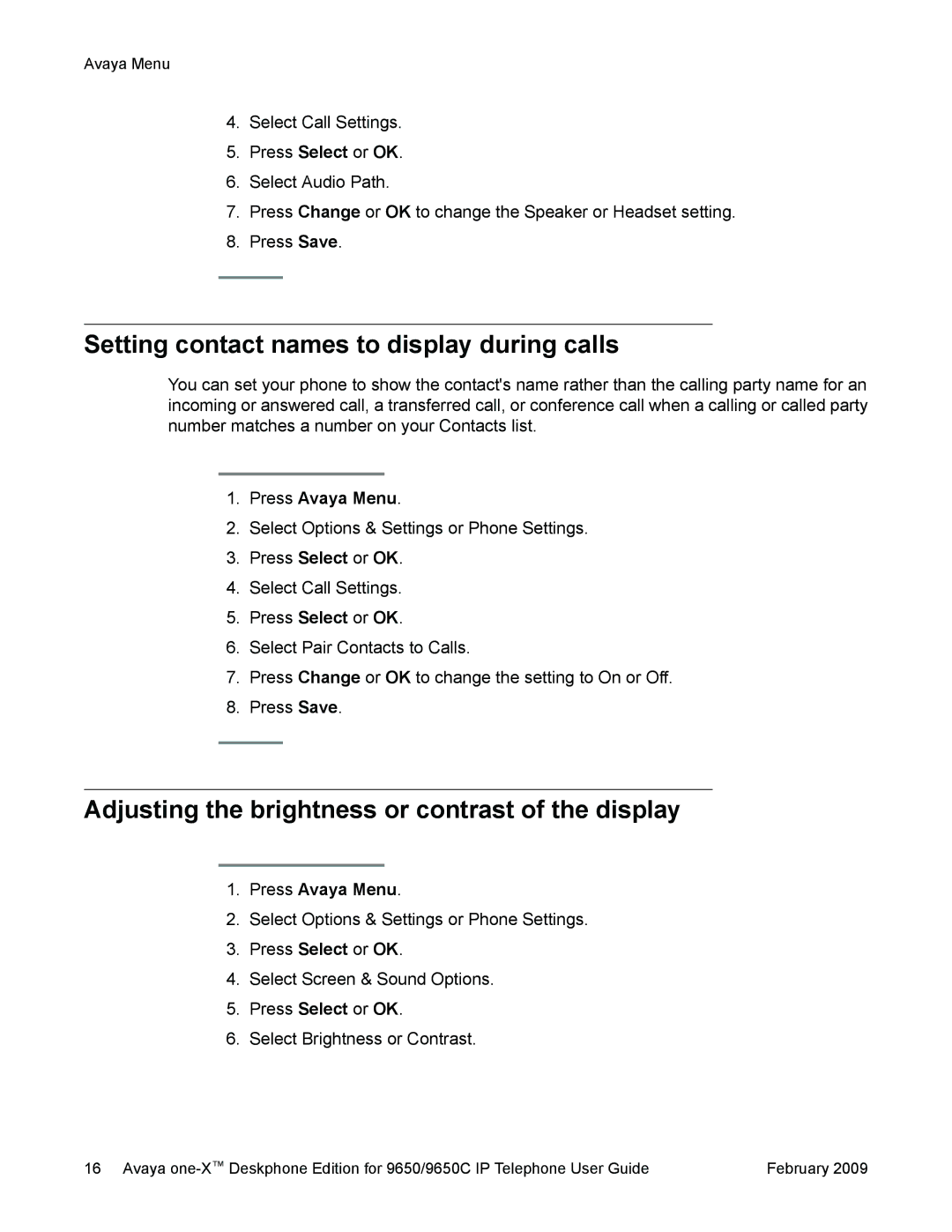 Casio 9650 manual Setting contact names to display during calls, Adjusting the brightness or contrast of the display 