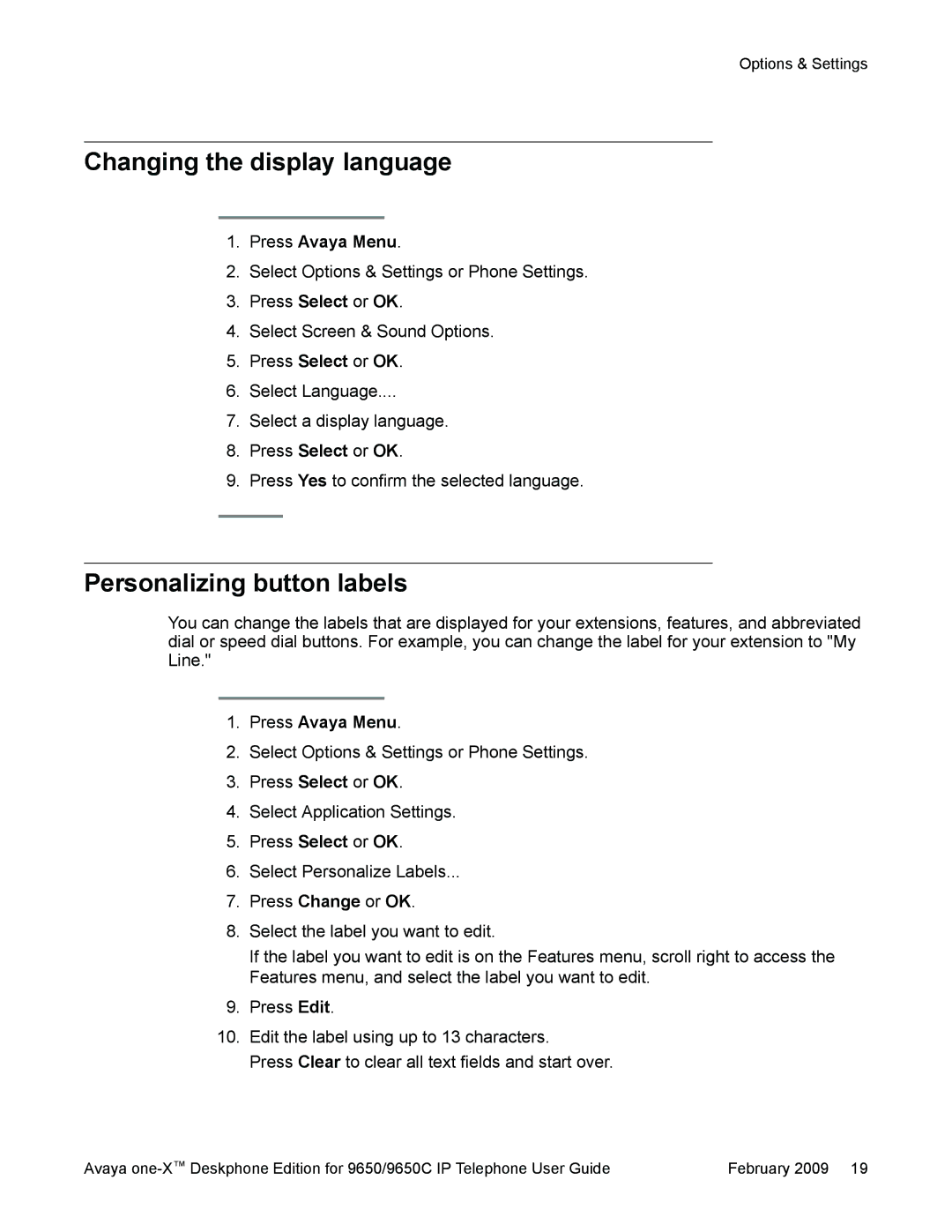 Casio 9650 manual Changing the display language, Personalizing button labels 