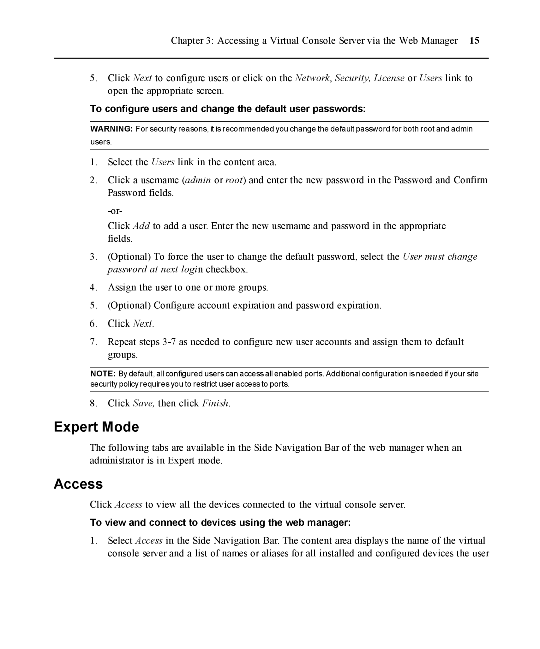 Casio ACS V6000 manual Expert Mode, Access, To configure users and change the default user passwords 