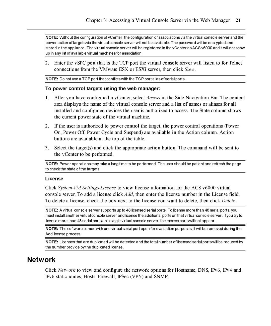 Casio ACS V6000 manual Network, To power control targets using the web manager, License 