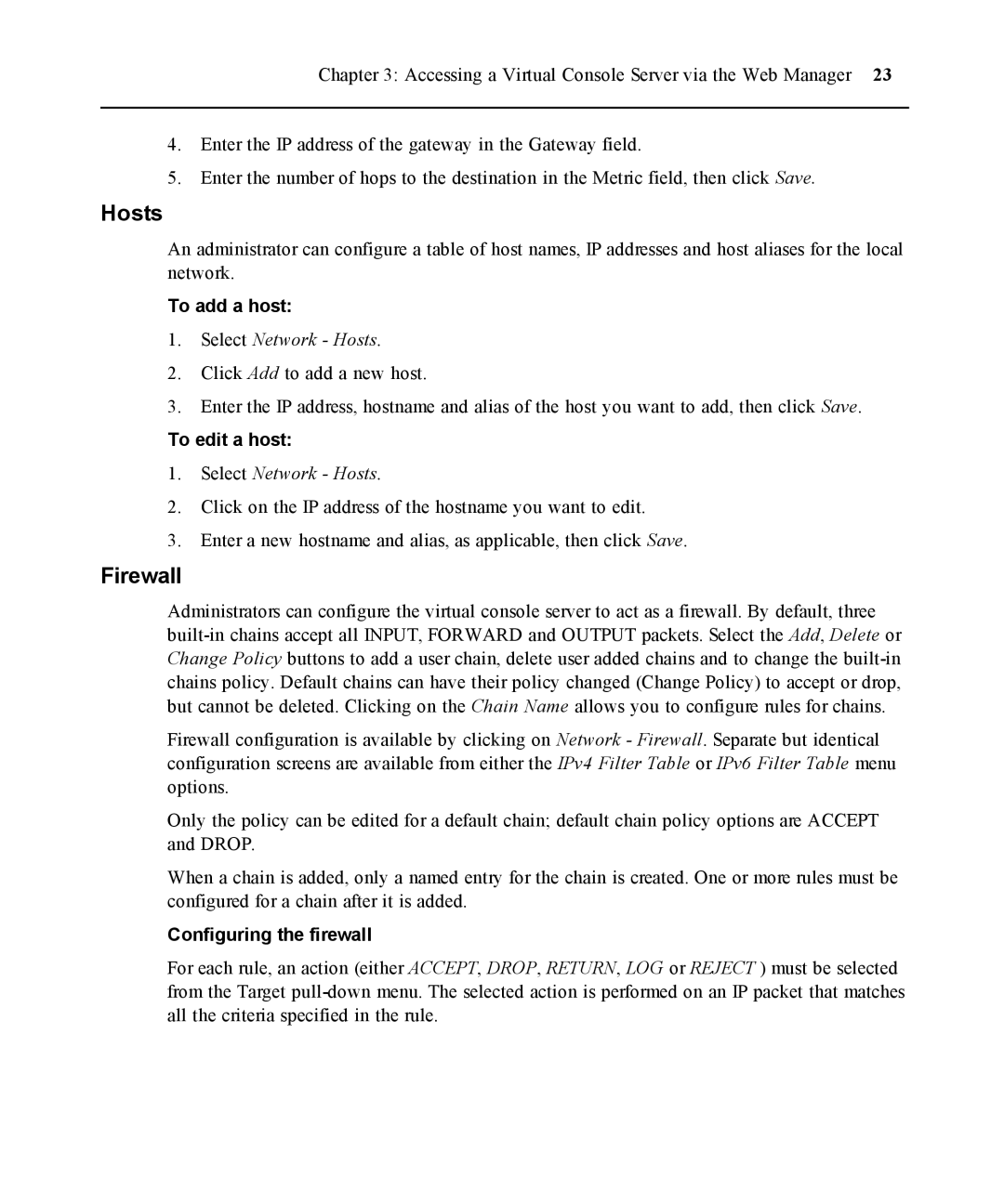 Casio ACS V6000 manual Hosts, Firewall, To add a host, To edit a host, Configuring the firewall 