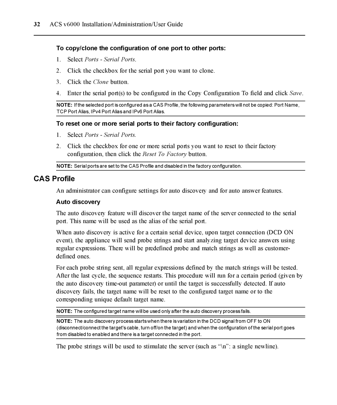 Casio ACS V6000 manual CAS Profile, To copy/clone the configuration of one port to other ports, Auto discovery 