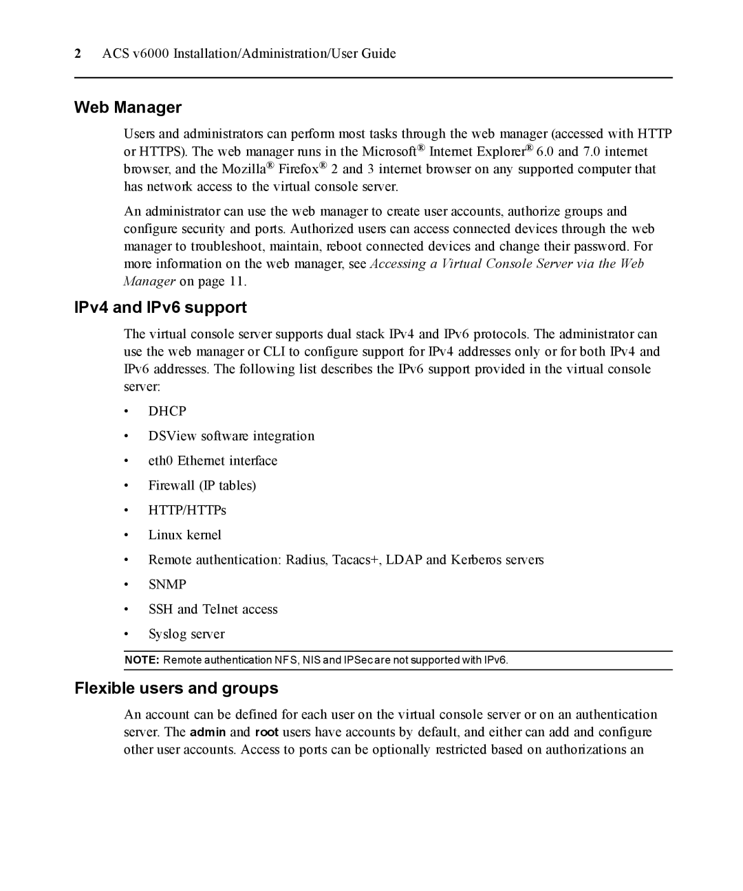 Casio ACS V6000 manual Web Manager, IPv4 and IPv6 support, Flexible users and groups 