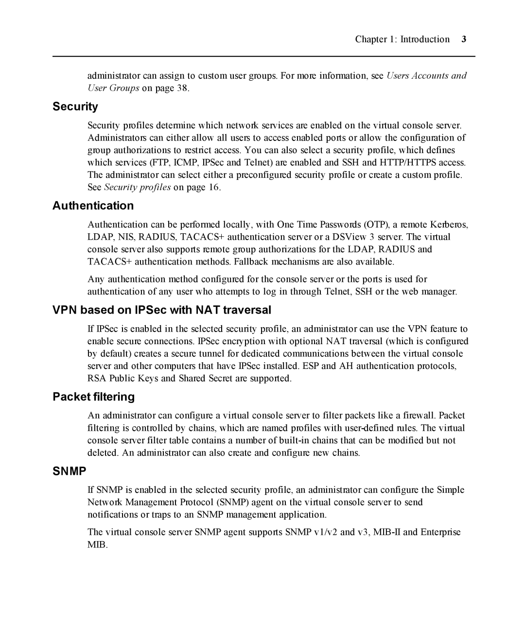 Casio ACS V6000 manual Security, Authentication, VPN based on IPSec with NAT traversal, Packet filtering 