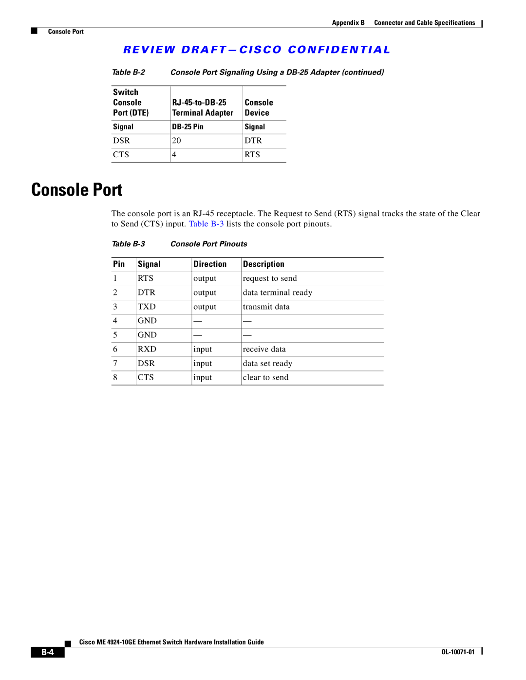 Casio ACSDSBUASYN appendix Console Port, Pin Signal Direction Description 