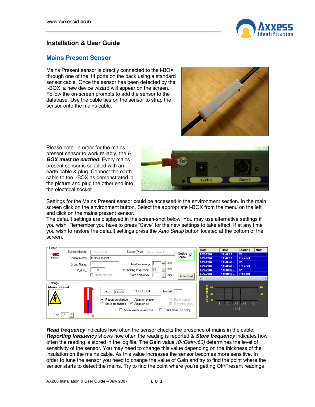 Casio AX200 manual Mains Present Sensor 