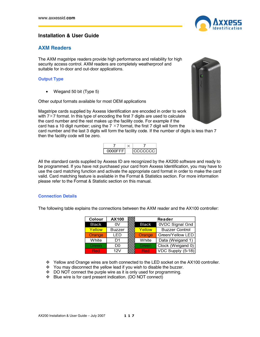 Casio AX200 manual AXM Readers, Output Type 