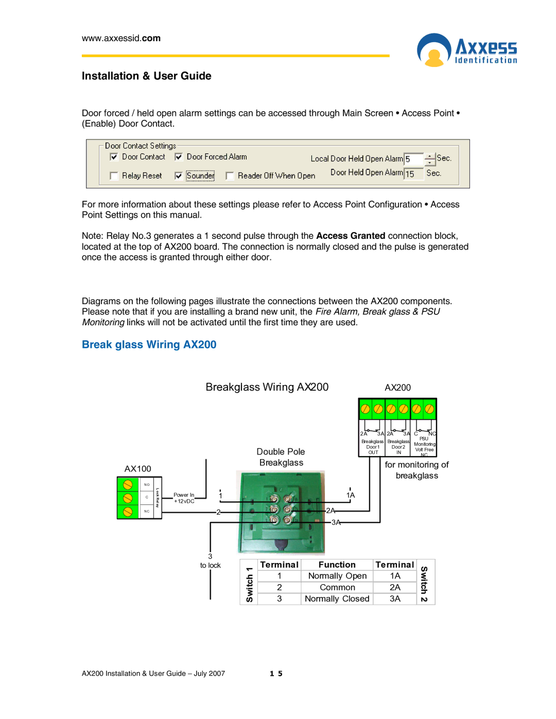 Casio manual Break glass Wiring AX200, Breakglass Wiring AX200 