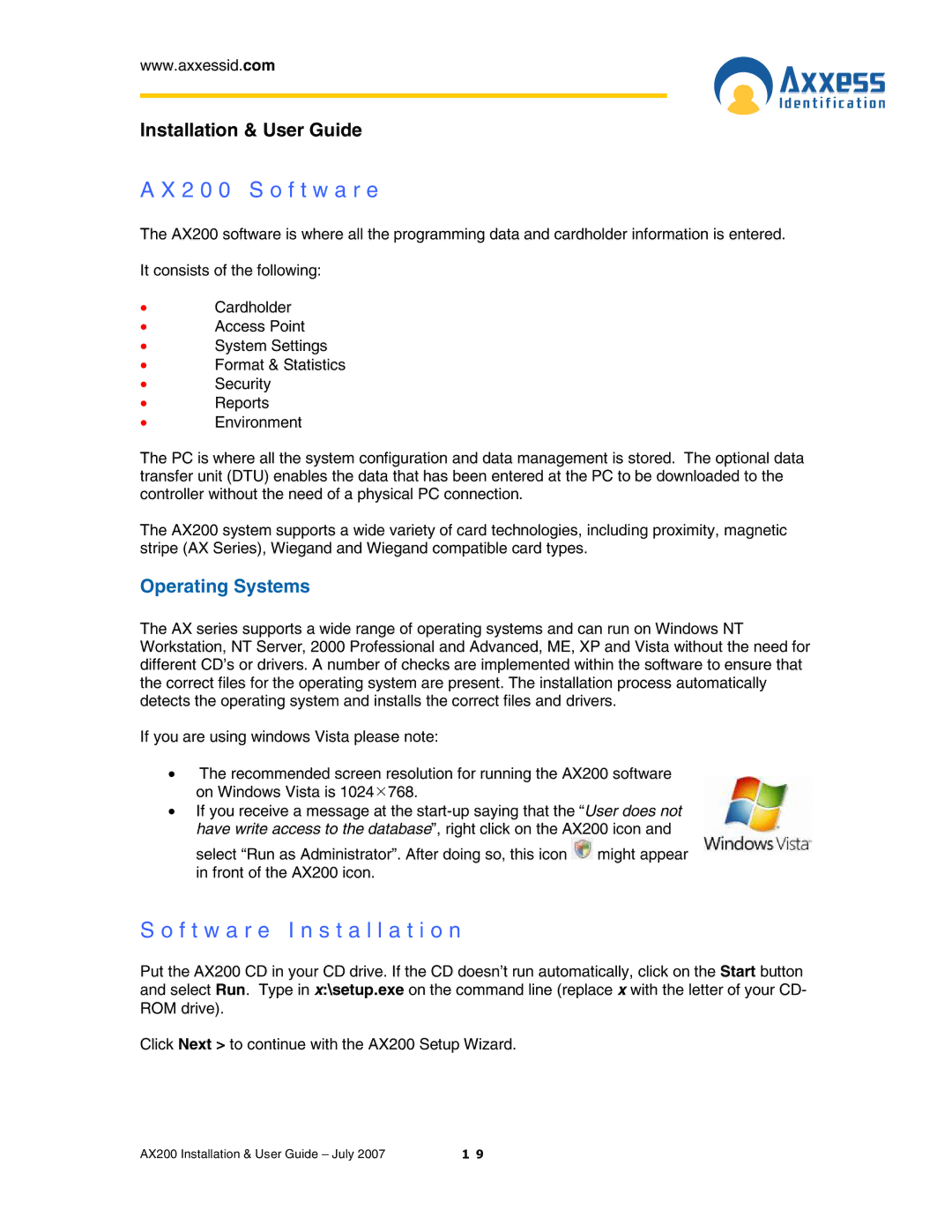 Casio AX200 manual 2 0 0 S o f t w a r e, F t w a r e Installation, Operating Systems 