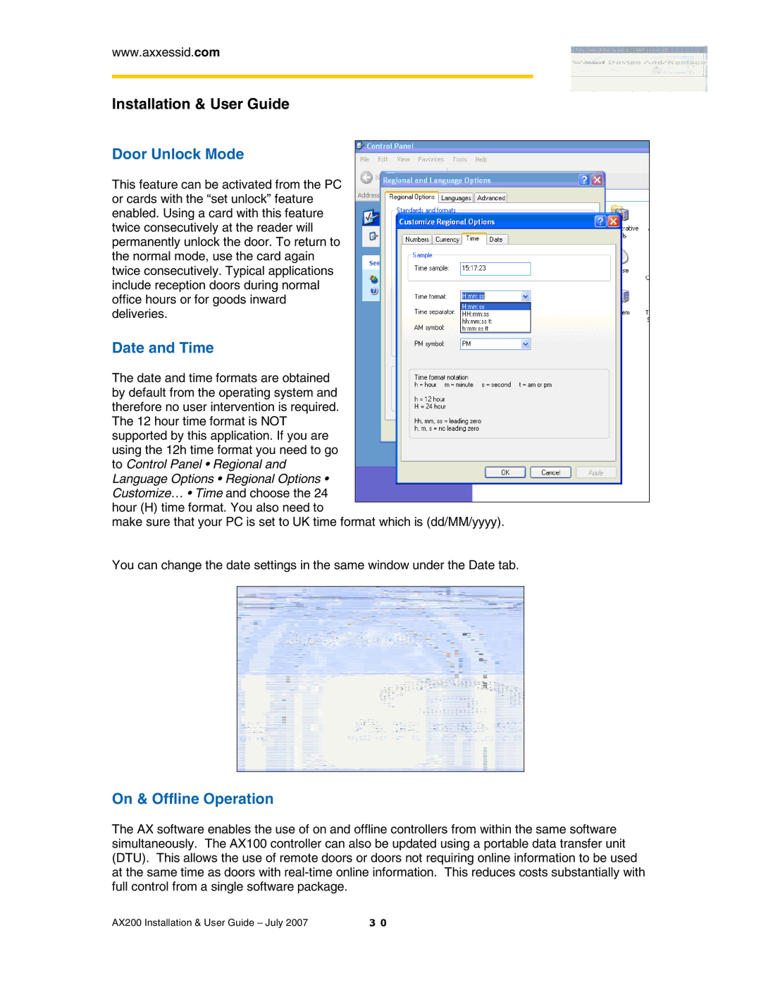 Casio AX200 manual Door Unlock Mode, Date and Time, On & Offline Operation 