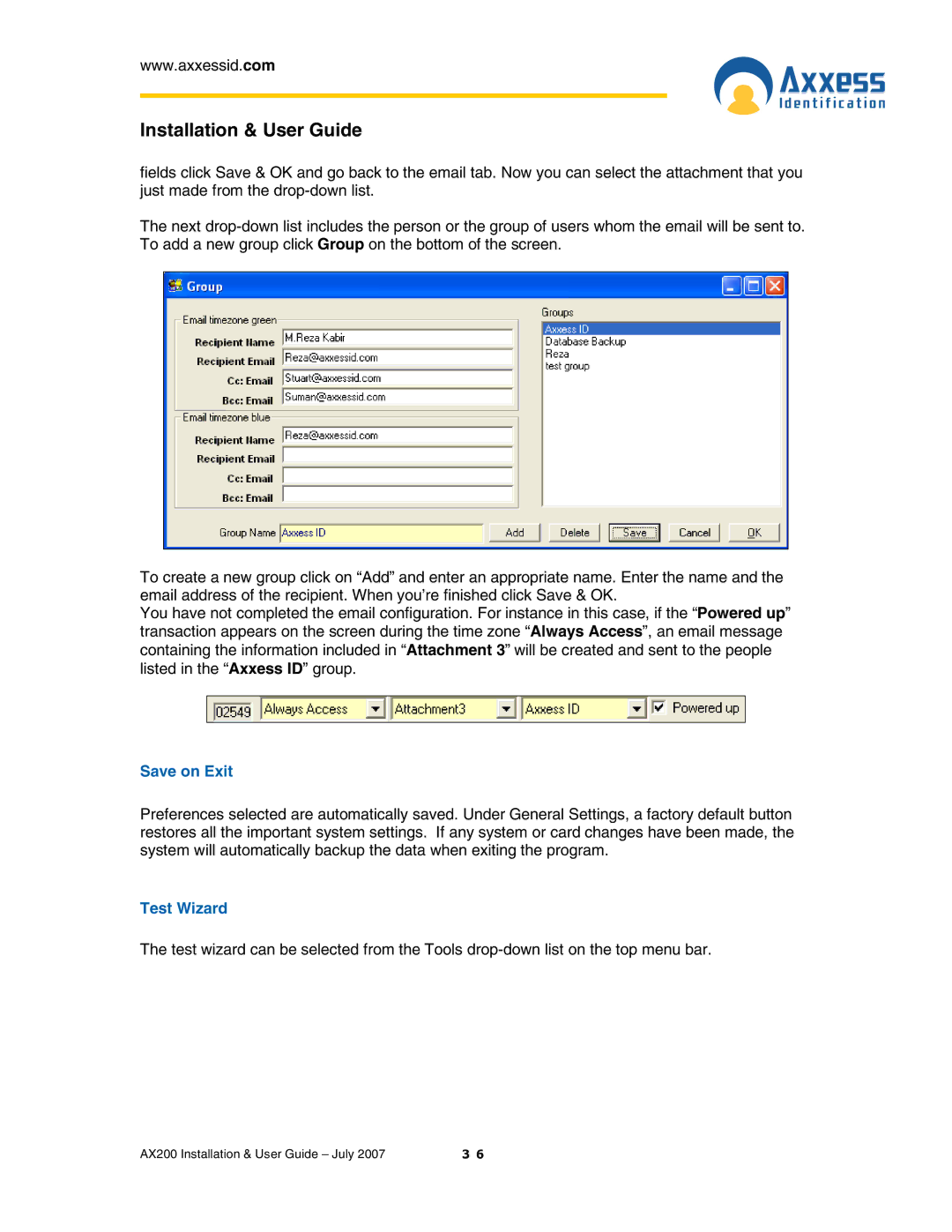 Casio AX200 manual Save on Exit, Test Wizard 