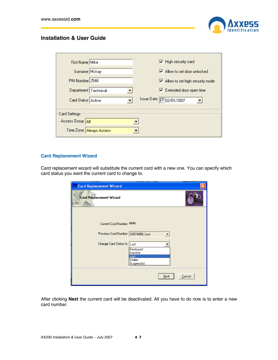 Casio AX200 manual Card Replacement Wizard 