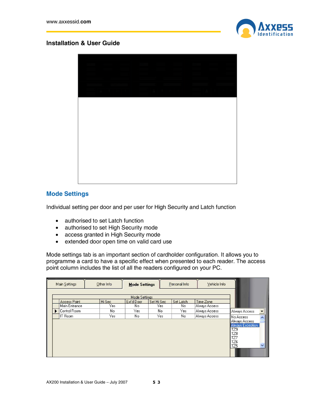 Casio AX200 manual Mode Settings 