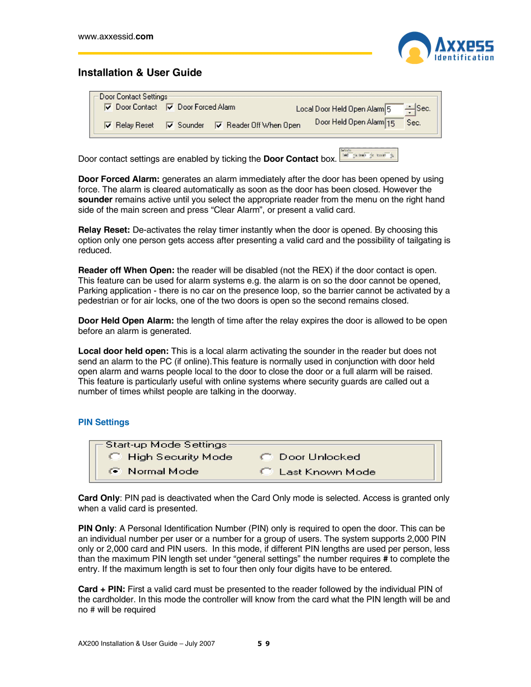 Casio AX200 manual PIN Settings 