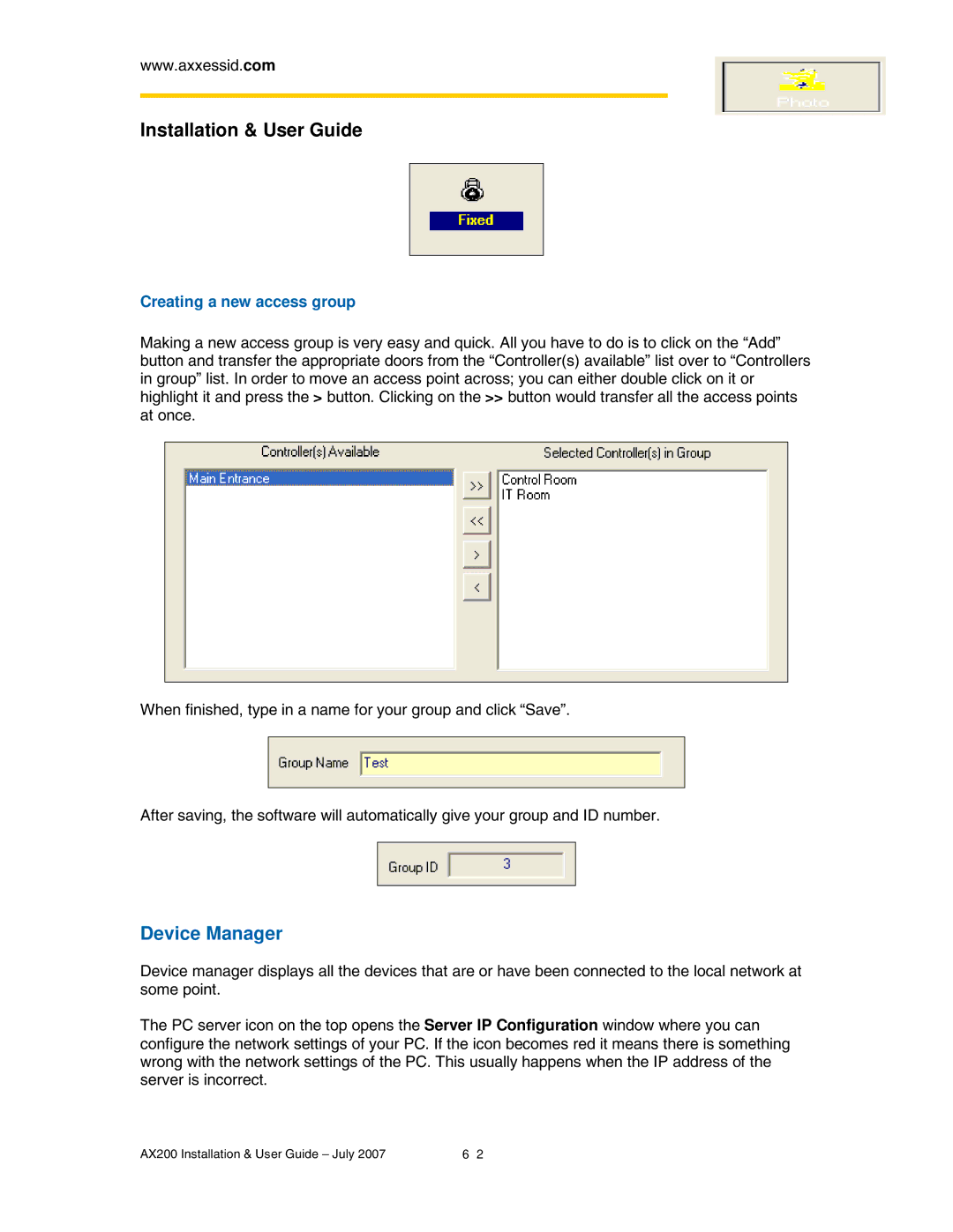 Casio AX200 manual Device Manager, Creating a new access group 