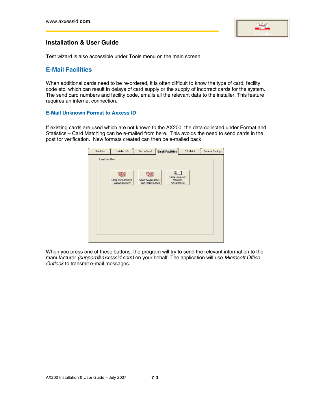 Casio AX200 manual Mail Facilities, Mail Unknown Format to Axxess ID 