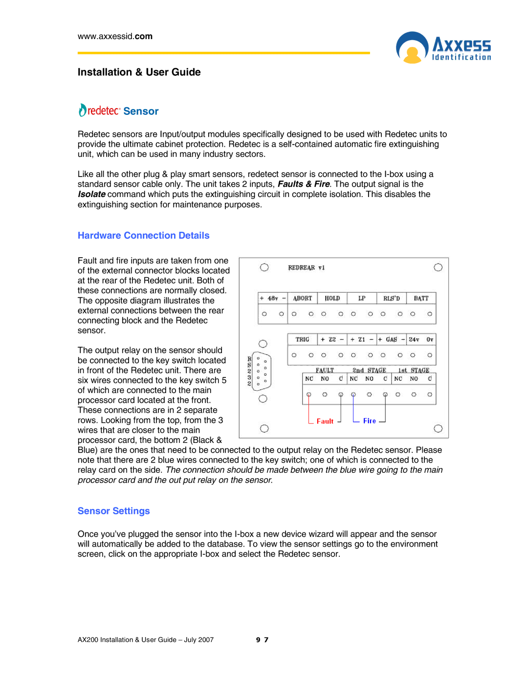 Casio AX200 manual Sensor, Hardware Connection Details 