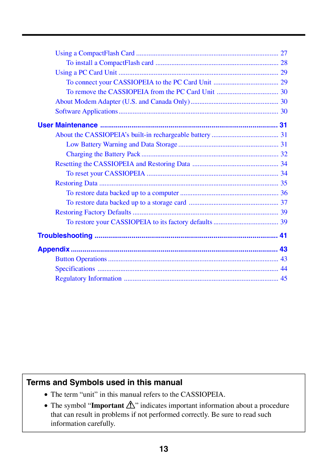 Casio BE-300 Terms and Symbols used in this manual, User Maintenance 