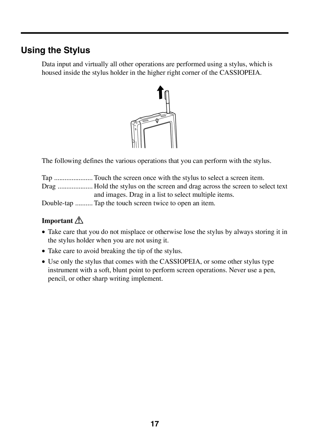 Casio BE-300 manual Using the Stylus 