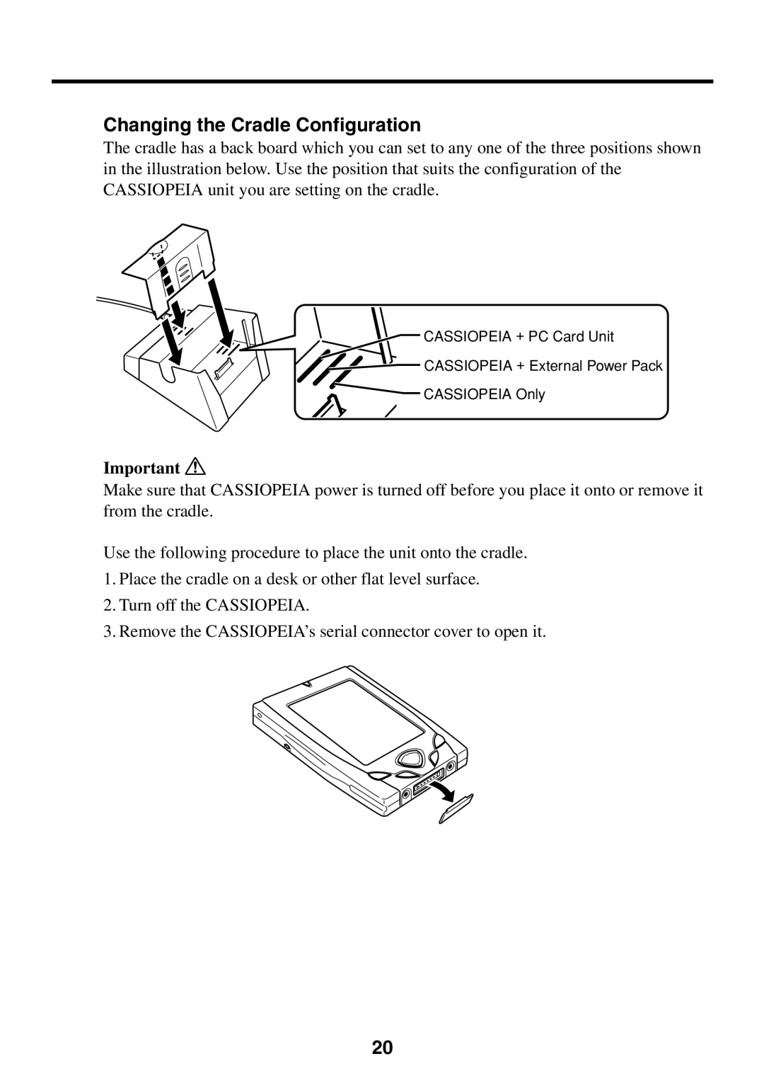 Casio BE-300 manual Changing the Cradle Configuration 