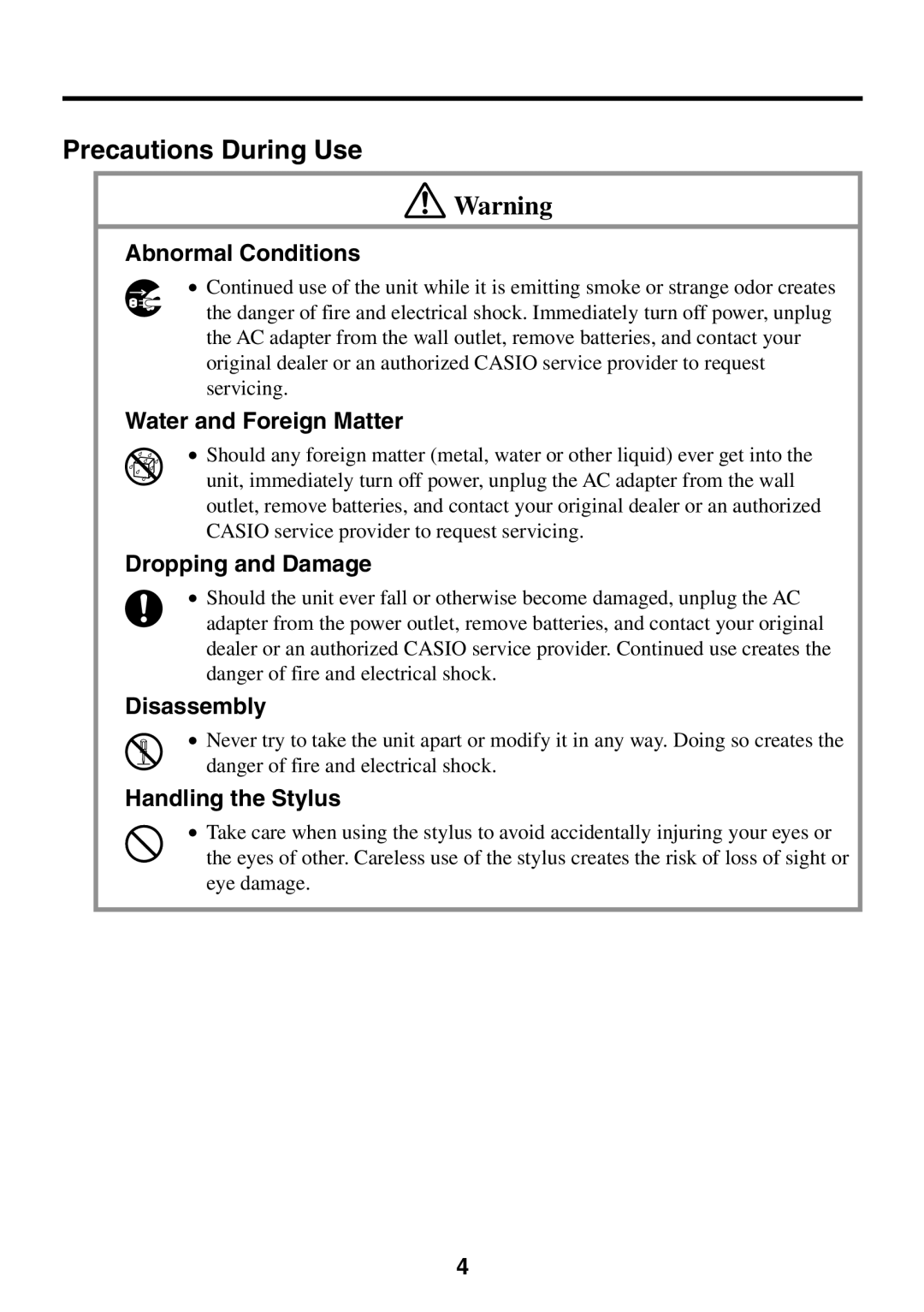 Casio BE-300 manual Precautions During Use 